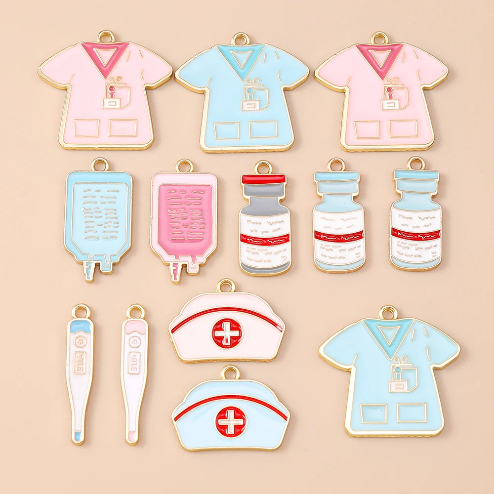 Leslie 10 Stück Emaille Medizinische Stethoskop Spritze Krankenschwester Hut Anhänger für Armband DIY Ärzte Charms Schmuckherstellung – Detail 16