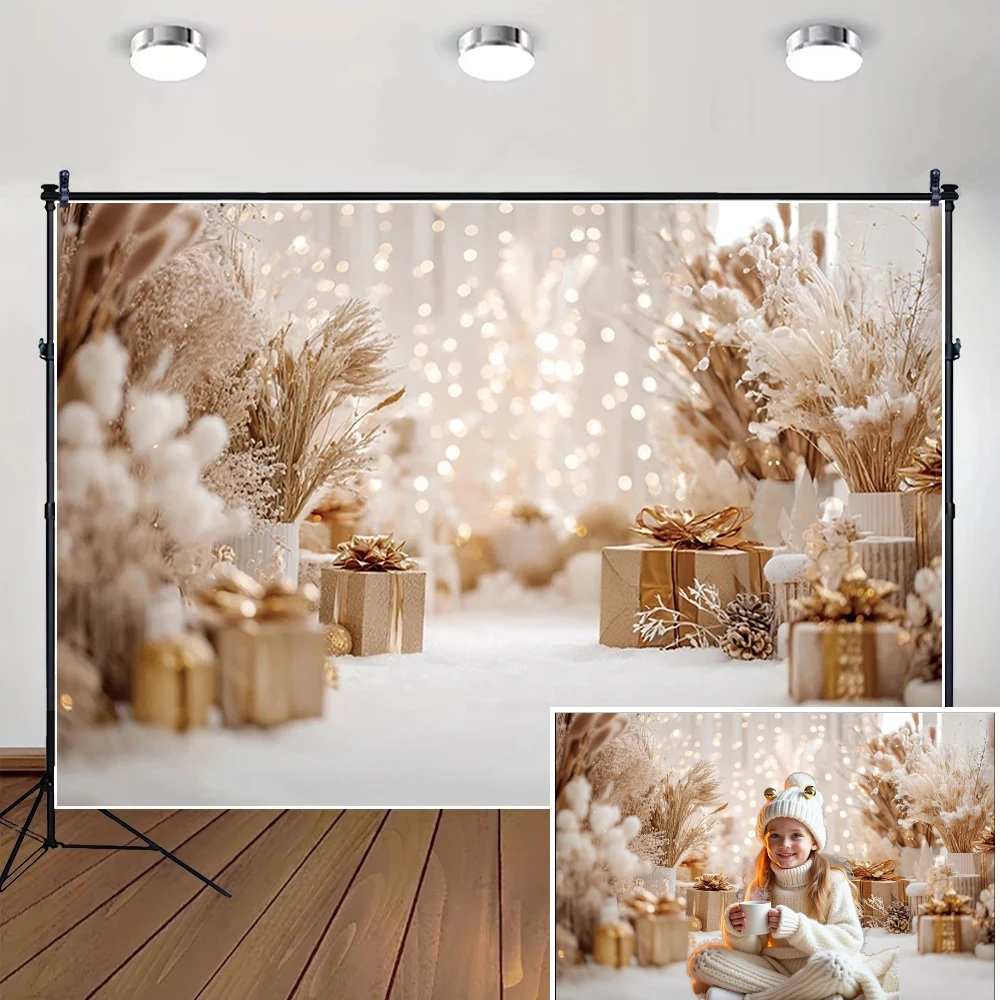 

MOON.QG Christmas Photographic Background Gifts Pampasgrass New Year Bokeh Glitter Light Backdrop Poster Shooting Children Decor