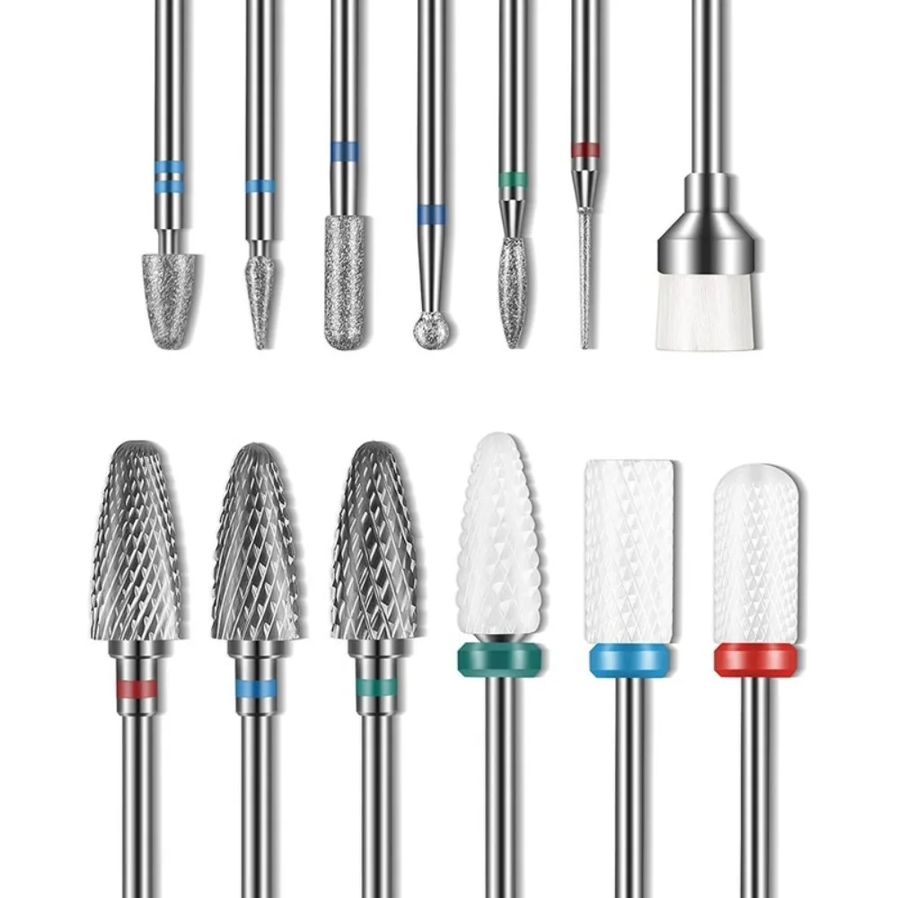 

13pcs Nail Drill Bits Set 3/32” Tungsten Steel Ceramic Polishing Head Nail File Drill Bit Nail Cutter Bit for Gel Nail Polishing