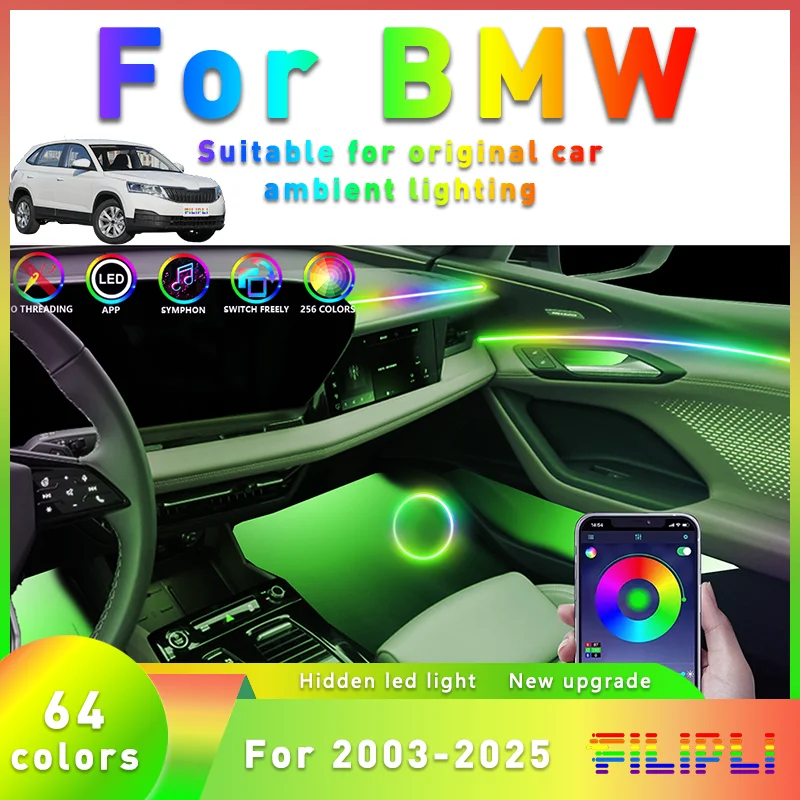 

For BMW E92 E93 E46 E90 G14 G16 G01 G68 64 Color RGB Symphony Car Ambient Light Interior Acrylic Guide LED Strip: for Your Car