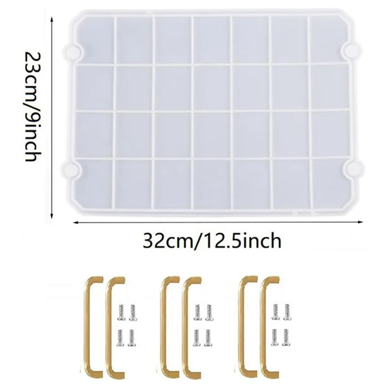 Tray Mold with Gold Handles, Rectangle Silicone Tray Mold for Resin, Flat Tray Resin Mold, Epoxy Resin Casting Mold HOT