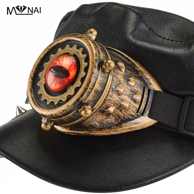 Men Women Punk Style Newsboy Cap Hat with Goggle Gothic Gear Spikes Steampunk Hat Cosplay Part Head Wear