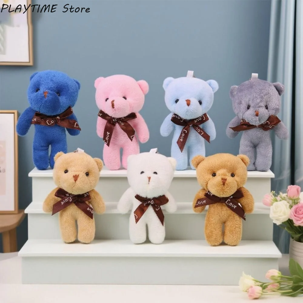 10Pcs Cartoon Animal Little Bear Plush Toy Keyring Stuffed White Bear Plush Keychain Soft 12cm Bear Plush Dolls Holiday Gift
