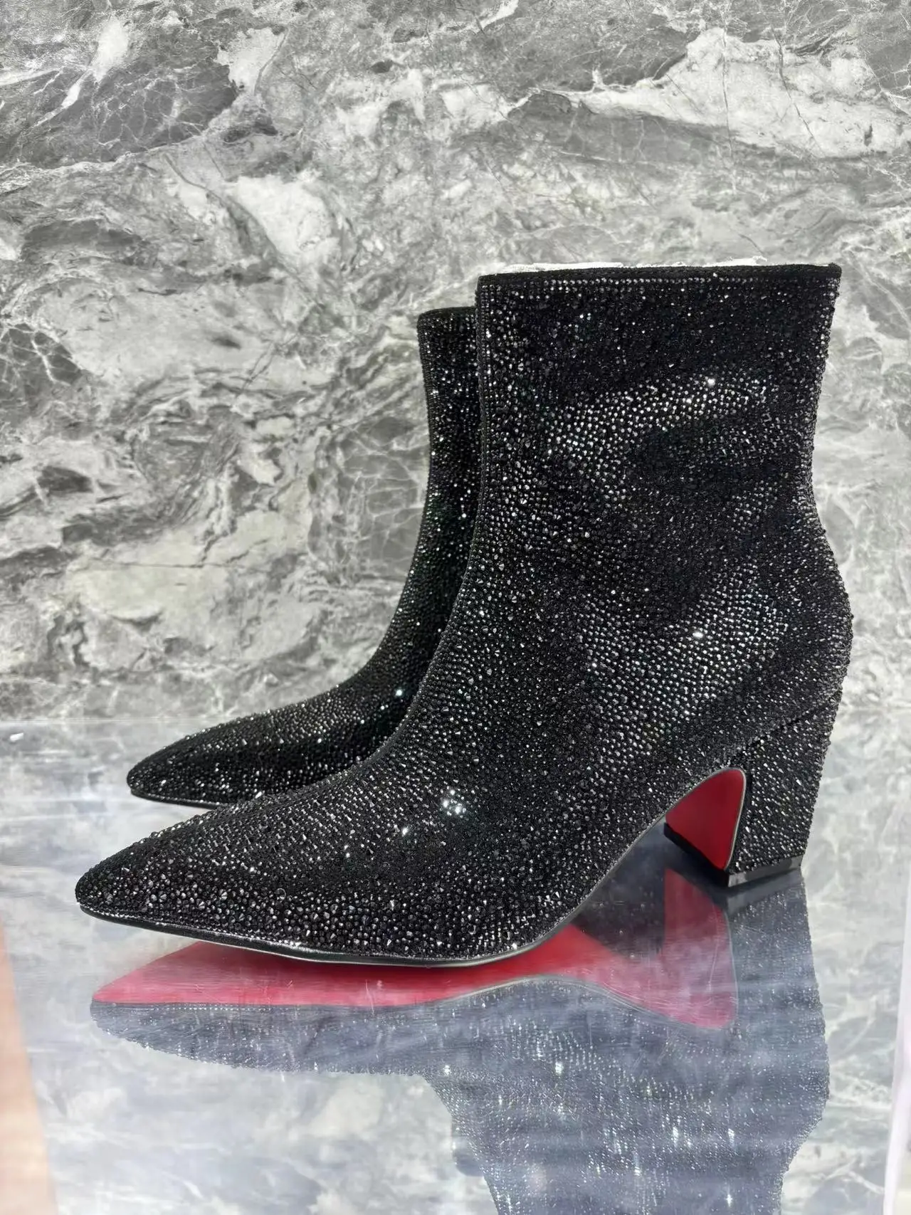 Stivali da uomo con tacco alto con strass stivali invernali neri stivaletti stile retrò stivali con rivetti Casual con cerniera scarpe alte per uomo