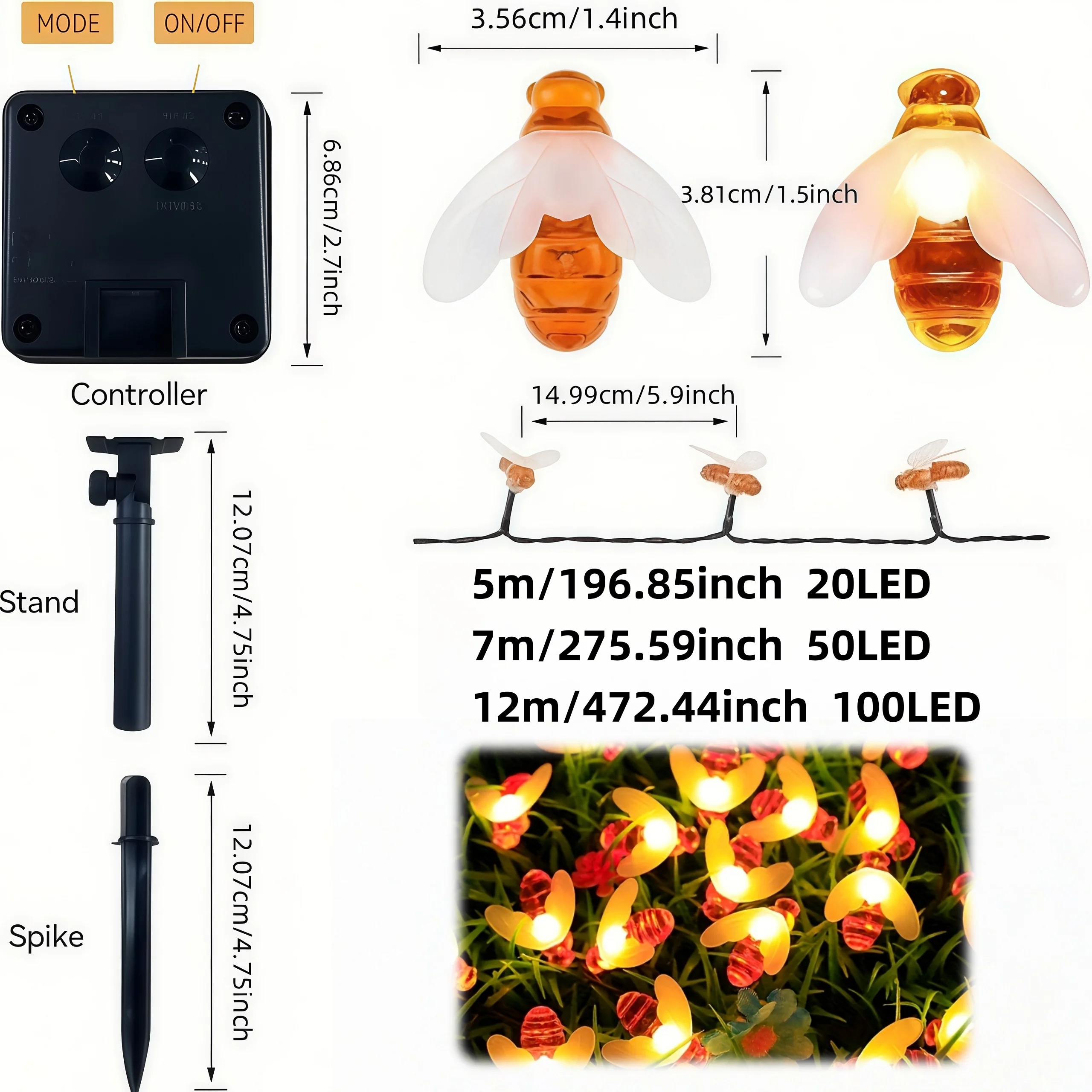 20/50/100 LED Cute Solar Bee F - Lighting Decor For Wedding recension och pris