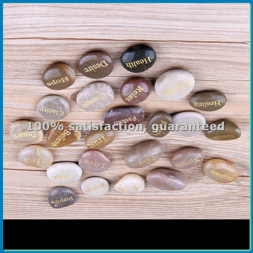 25 Engraved Inspirational Stones with Words of Encouragement Gold Engraved Stones for Worry Affirmation Meditation Stones-AT35
