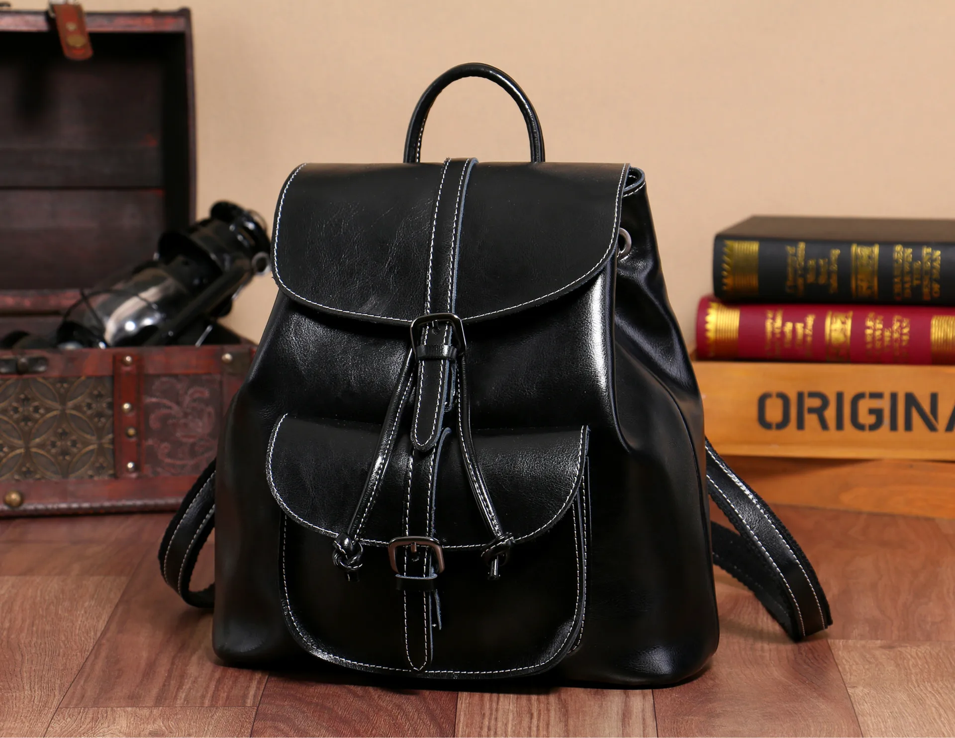 

2024 New Street Trend Luggage Leather Car Sewing Solid Color Backpack Fashion Business Travel Work Backpack Wallet