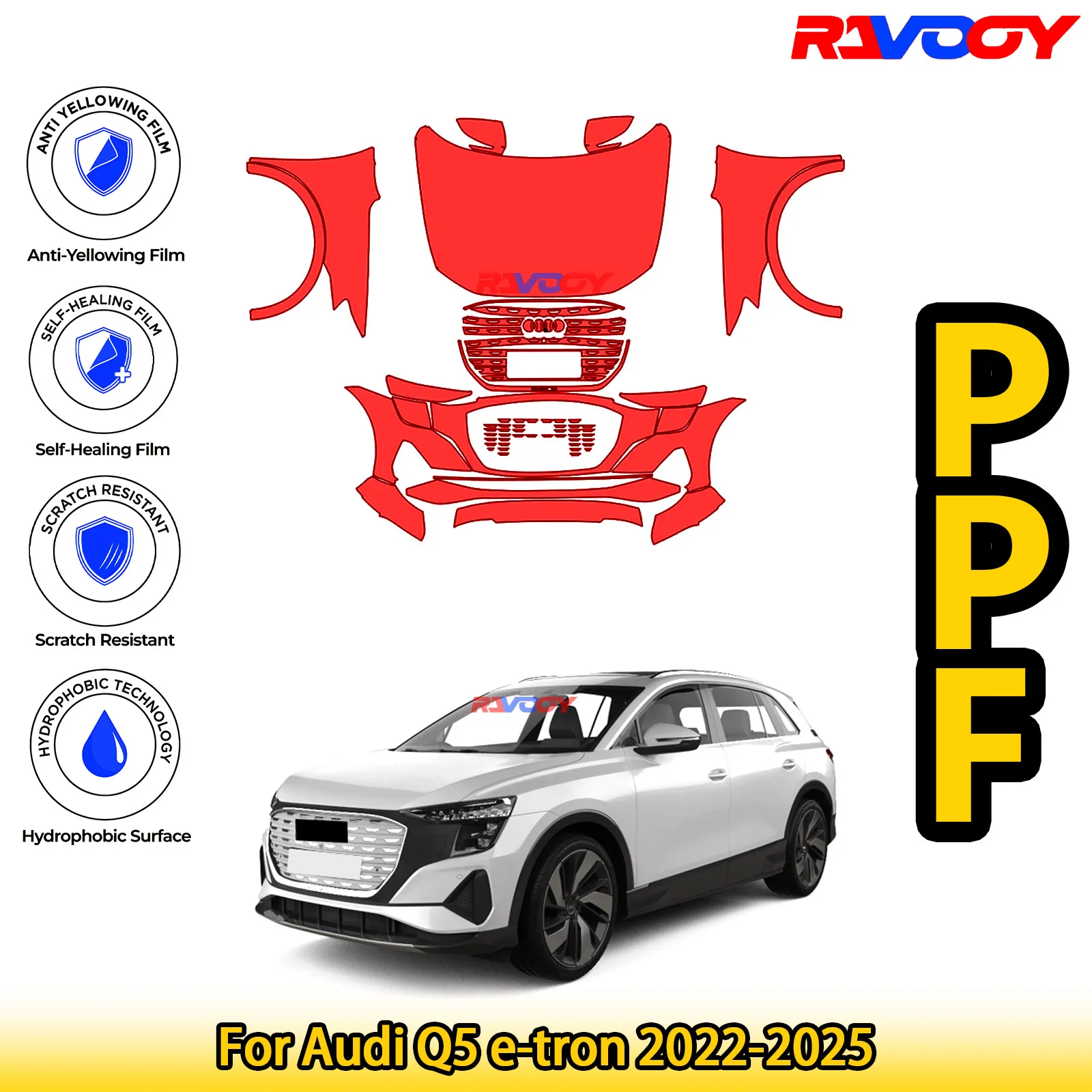 

Для Audi Q5 e-tron 2022-2025 глянцевая матовая черная предварительно вырезанная передняя защитная пленка PPF комплект