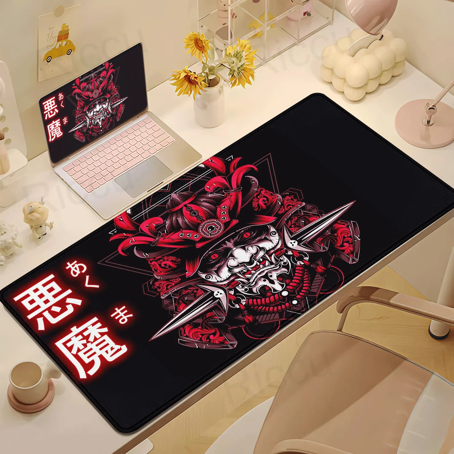 

Japanese samurai devil mask Mousepad Game mouse pad Sakura black ghost face gamer desk pad mousemat carpet accessories table pad