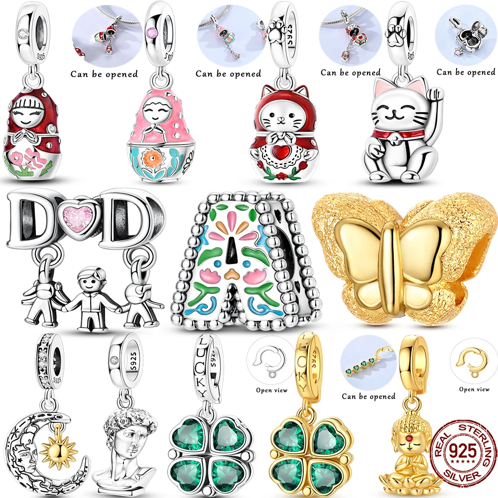 

Original 925 Sterling Silver Can Be Opened Doll Clover Charms Beads Fit Original Bracelet Making Fine Jewelry Women DIY Gift