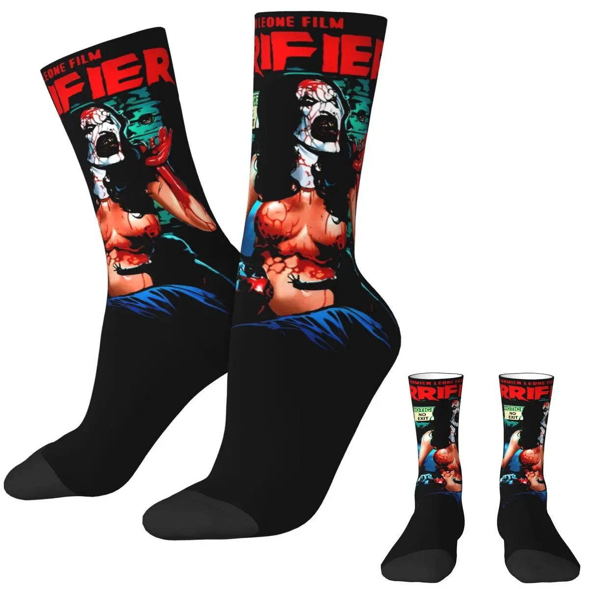 Terrifier 3 No Exit Hourr Clown Vintage Socks Autumn Stockings Kawaii Men Soft Breathable Socks Cycling Anti Bacterial Socks