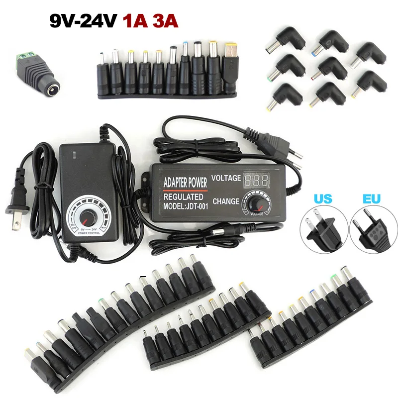 Adjustable AC 220V To DC 9V 12V 24V 1A 2A 3A 24W 72w Power Supply charger Adapter 8pin 10pin 34pin DC connector Universal  M20