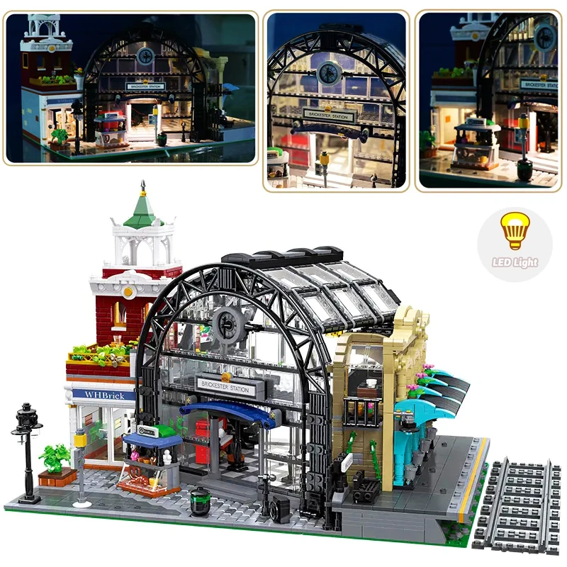 

Street View Series Meeting Point Train Station Building Blocks Railway station House Modular Bricks Toys For Children Gift MOC