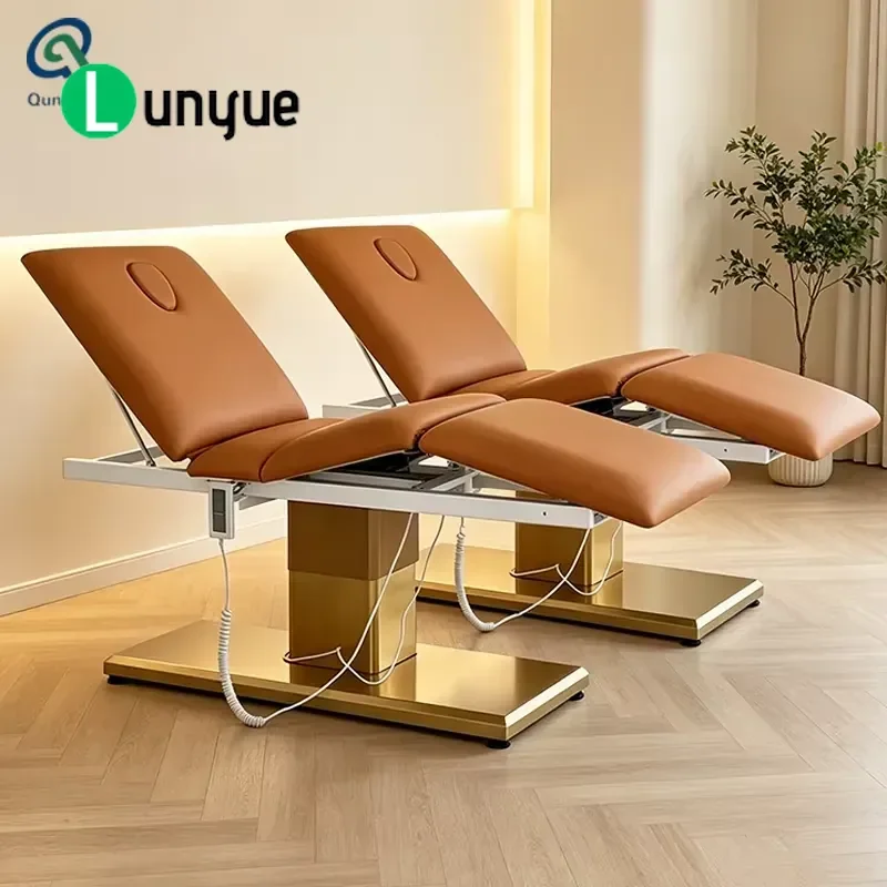 Modern Electric Facial Spa Bed 3 Motor Gold Base Professional Massage Table for Beauty Eyelash Extension Furniture