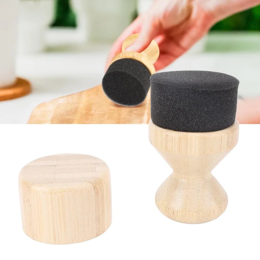 2 Pcs Wood Sponge Cutting Board Oil Applicator Wooden Color, Black with Lid Oil Wax Applicator Set Easy to Use Practical