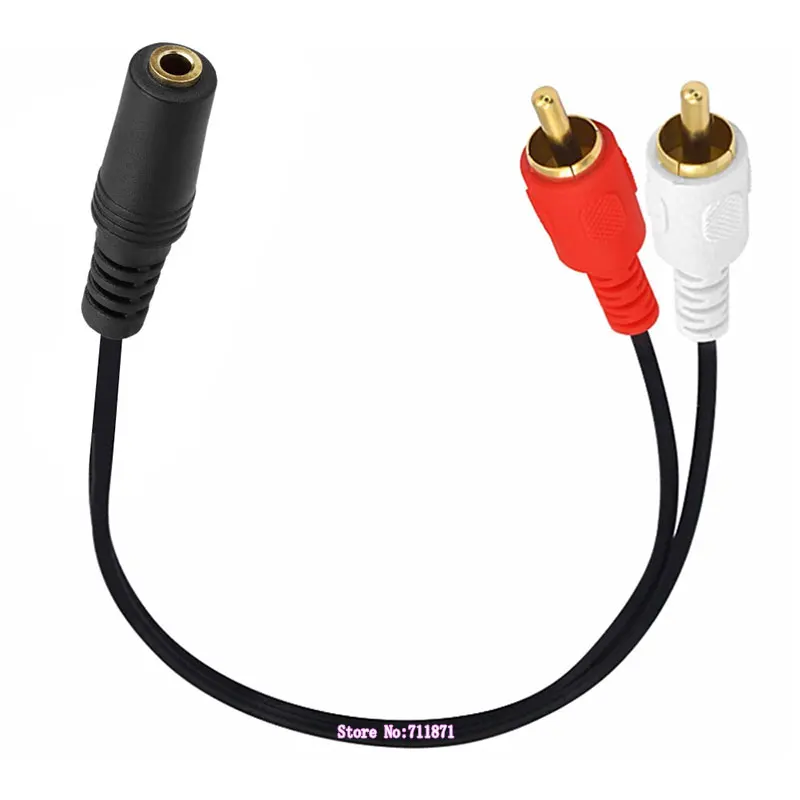 Linha de cabo adaptador estéreo banhado a ouro, cabo de áudio, 2 RCA macho, fêmea para RCA duplo, 3,5mm
