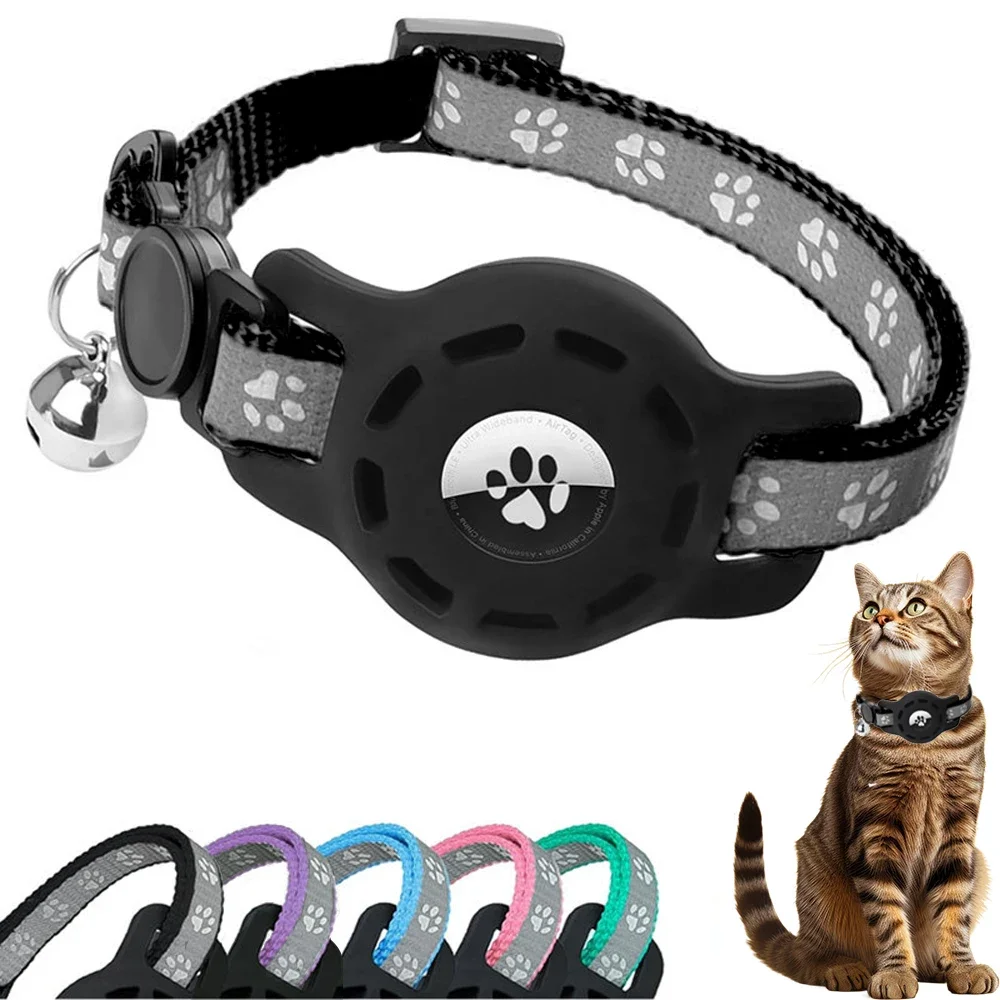 AirTag Cat Collar with Bells, Safety Buckle Cats Collar with Airtag Holder, Anti-Lost Cat Collars for Girl Boy Cats Kitty Puppy