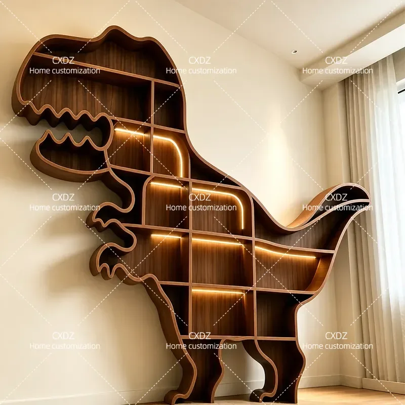 North American Black Walnut Wine Cabinet Bookcase Light Luxury Study Dinosaur Shape New Chinese Style Storage Bookshelf