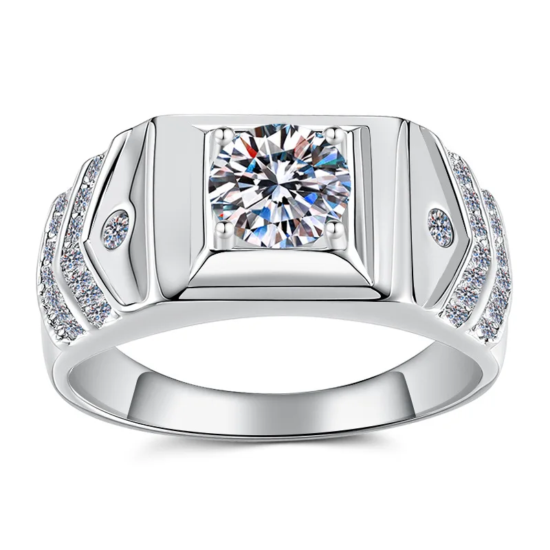 Classic proposal  Minimalist 4-Prong Ring 2 Carat for men equipped with high-clarity moissanite on solid PT950 platinum surfaces