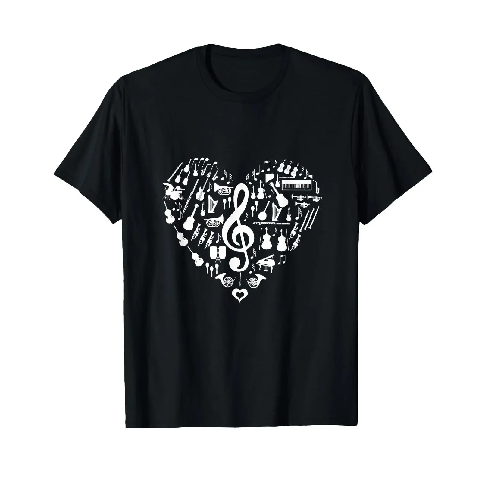 T Shirt with Music Band Design Heart Notes and Instruments vintage Washed Casual Soft streetwear designer clothes Comfortable