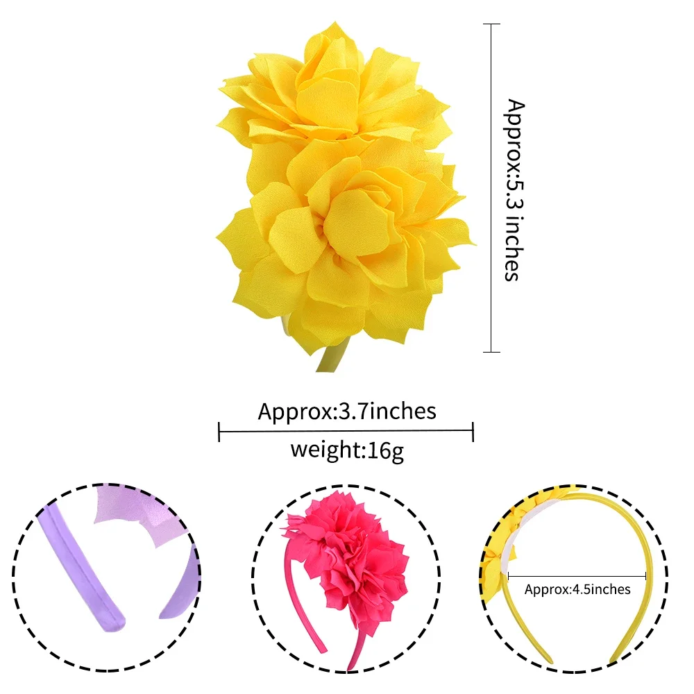 3.7 Inch  Solid Big Flower Headband Hair Band for Children Girls Bows Hair Hoop Grosgrain Ribbon Hair Accessories NEW Handmade