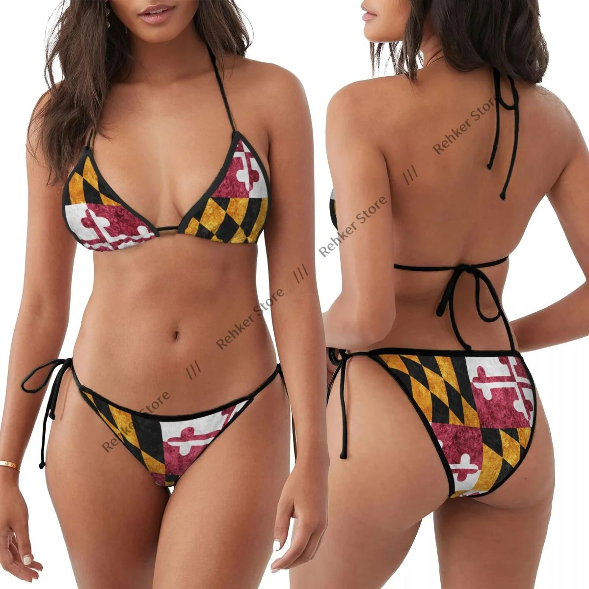 

Bikini Set Swimwear Women Swimsuit Sexy Push Up Swimming Bathing Suit Metallic Maryland State Flag Beachwear Summer Brazilian