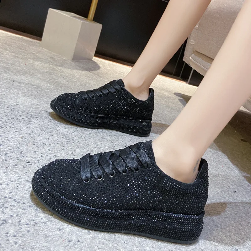 

New Autumn Women Platform Shoes rhinestones Thick-soled White Silver Shoes Shining Crystal Sneakers Trend Casual Sneakers