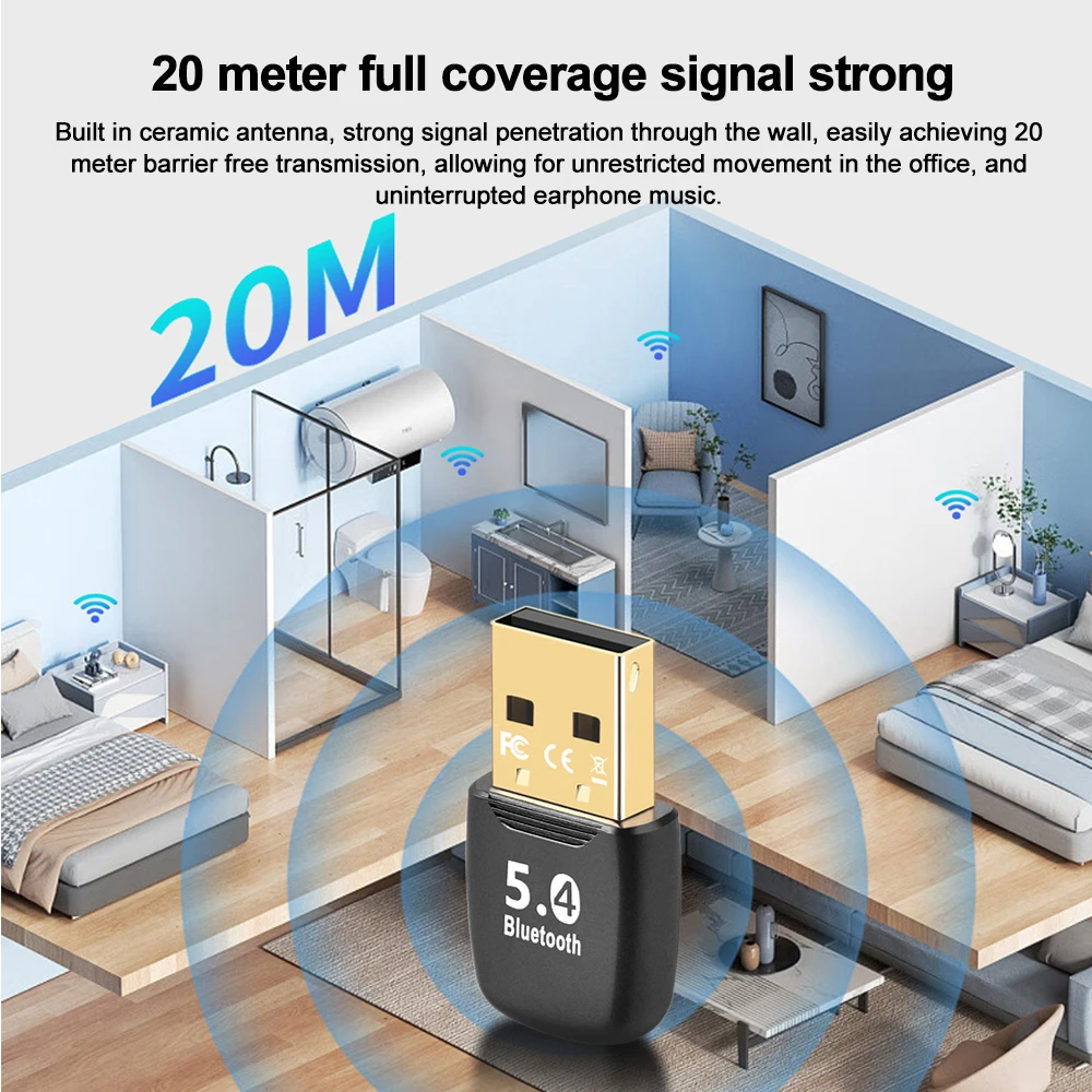 USB Bluetooth 5.4 Dongle Adapter for PC Laptop Mouse Keyboard Tablet Phone Printer Game Speaker Wireless Transmit Receiver