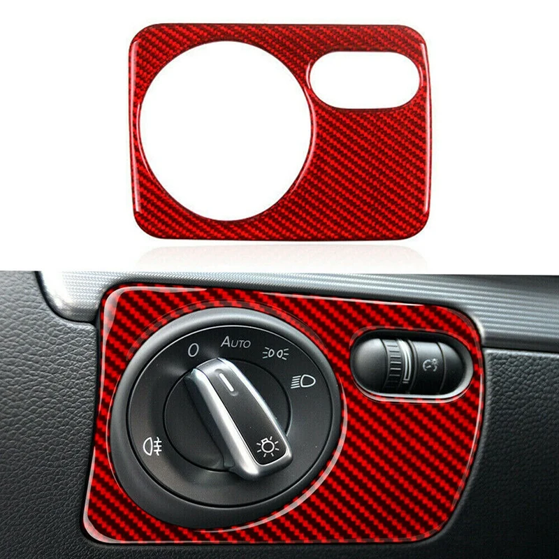 Headlight Switch Panel Cover Frame Trim Sticker Carbon Fiber for Golf 6 MK6 2008 2009 2010 2011 2012 (Red)