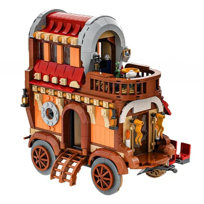 Modelo medieval de vista de rua moc, tijolos de construção, tecnologia de teatro, blocos modulares, presentes, brinquedos de natal, conjuntos diy de montagem