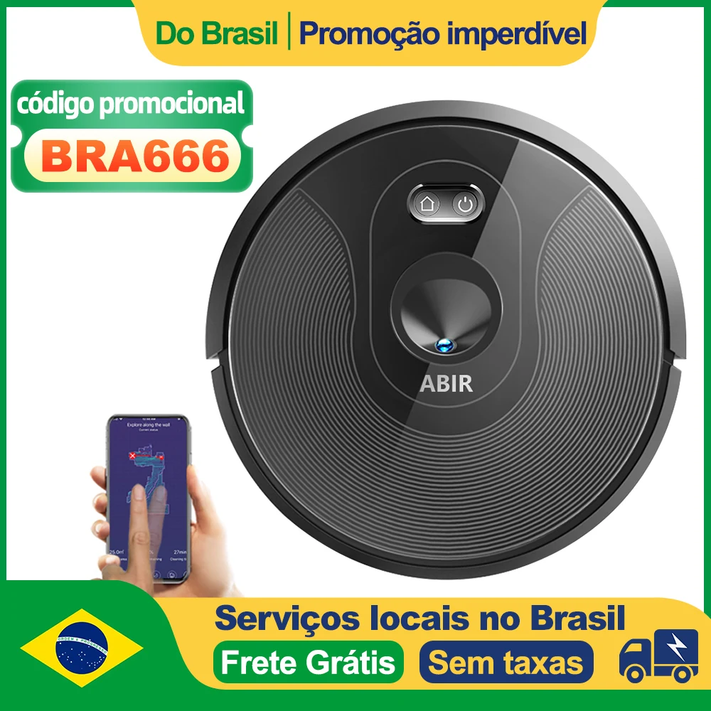 (Código: BRA666) Robô aspirador de pó ABIR X6 com navegação visual tripla, sucção 6000pa, software de parede virtual, limpeza de zona, desinfecção com esfregão úmido, memória de mapa, compatível com Alexa, Google Home