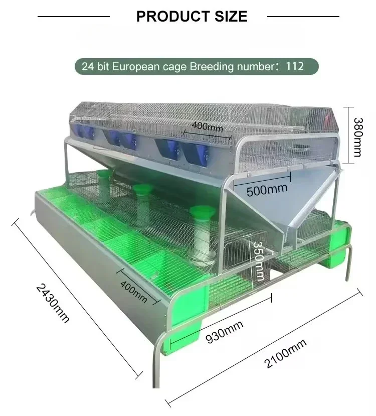 24-position Breeding Rabbit Cages Galvanized Rabbit Cage Standard European Rabbit Hutch with Accessories for Poultry Farm House