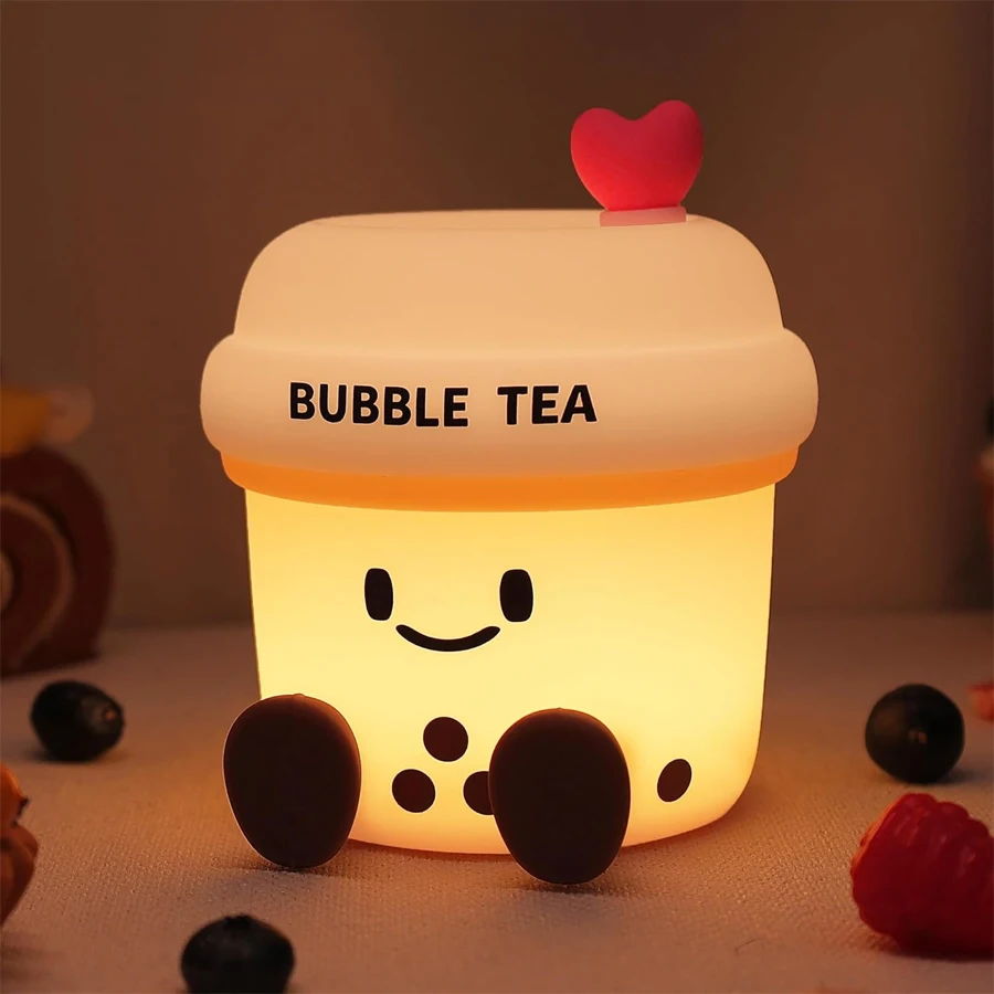 

Светодиодная настольная лампа Bubble Milk Tea, милый силиконовый перезаряжаемый ночник для детской комнаты, девочек, детский подарок, прикроватный светильник для спальни, настроения
