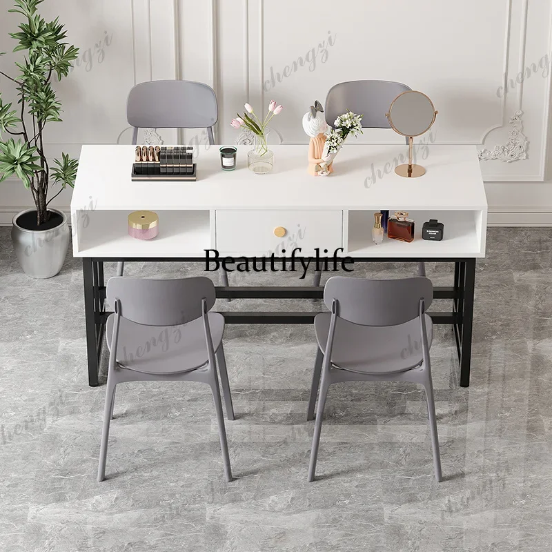 E182  Luxurious Nordic Cream Style Nail Tables MultifunctionalModern Design Storage Nail Tables Salon Furniture Nagel Tisch