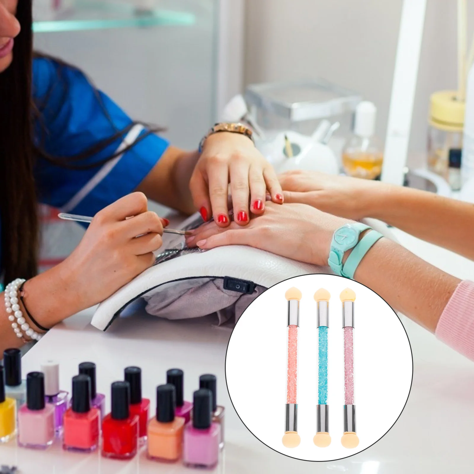 

3pcs Double Head Sponge Nail Brush for Gradient Glitter Design Replaceable Washable Nail Art Tool Smudge Pen Rhinestone Brush