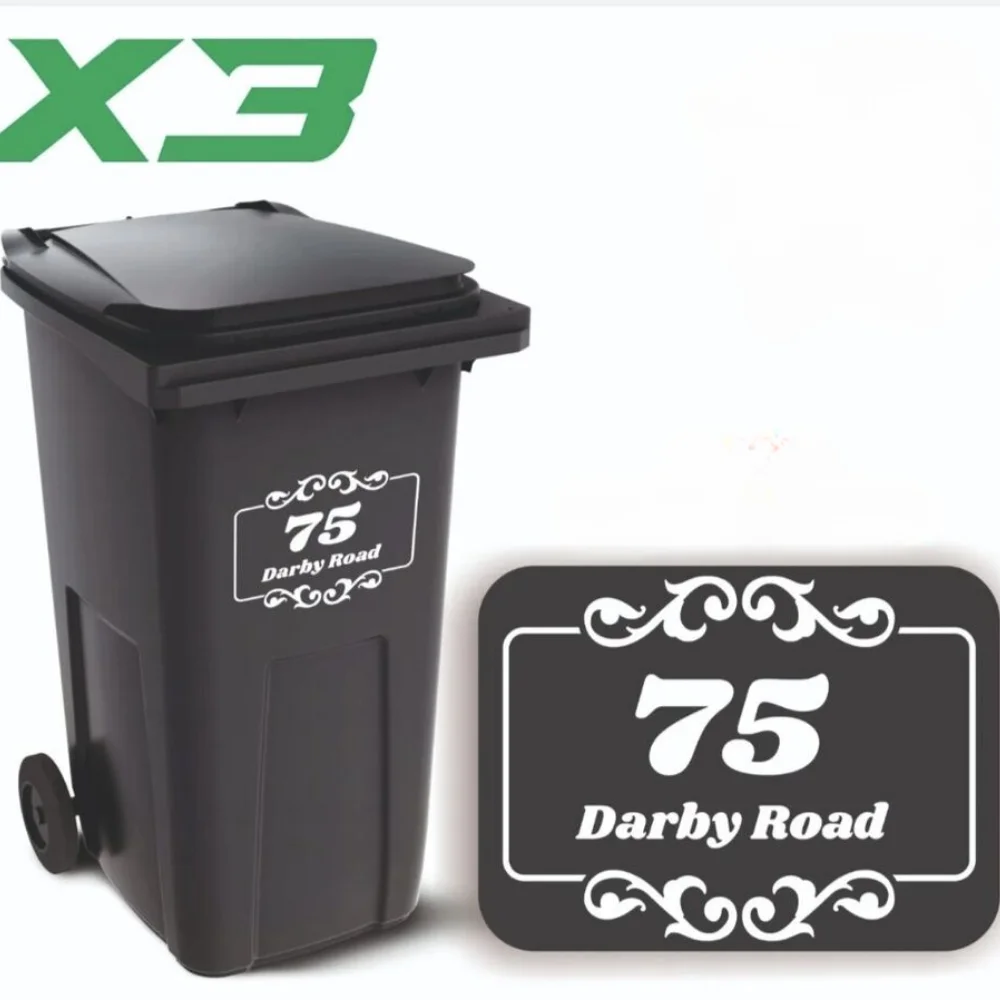 3 X Wheelie Bin Numbers DUST BIN Customized Number/ HOUSE NUMBER STICKER