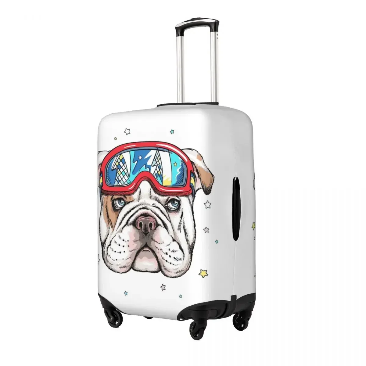 Cute Cartoon English Bulldog With Ski Goggles Print Luggage Protective Dust Covers Elastic Waterproof 18-32inch Suitcase Cover