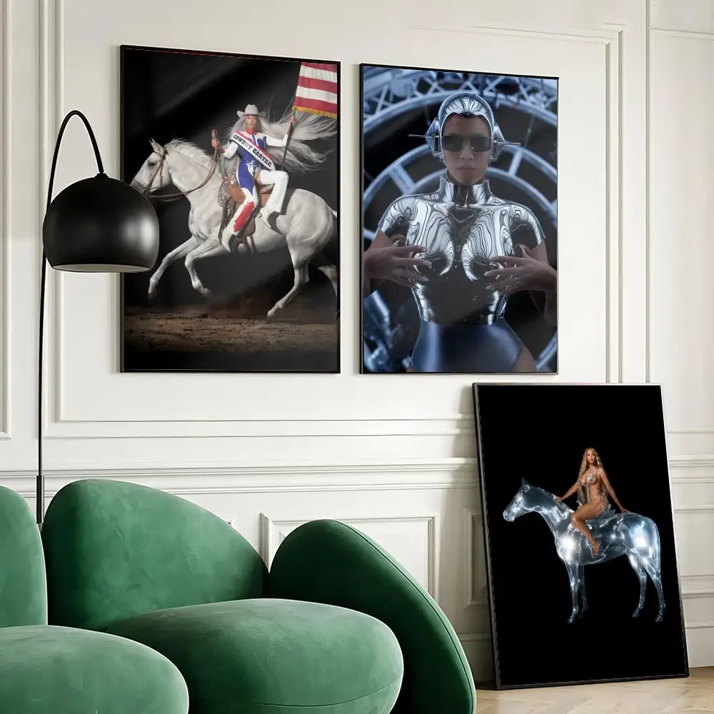 B-Beyonce Cowboy Carter Singer Poster Waterproof Wall Art Sticker for Home Bar Decoration, Self-Adhesive Room Wall Decor Mural
