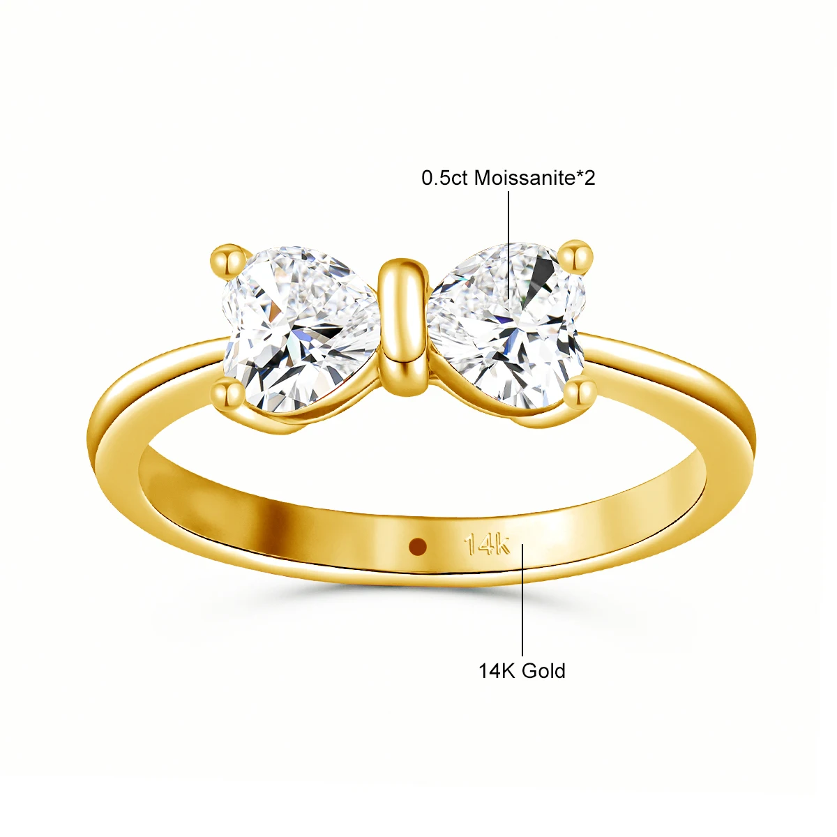 szjinao Moissanite Bowknot Ring 14K Gold 3