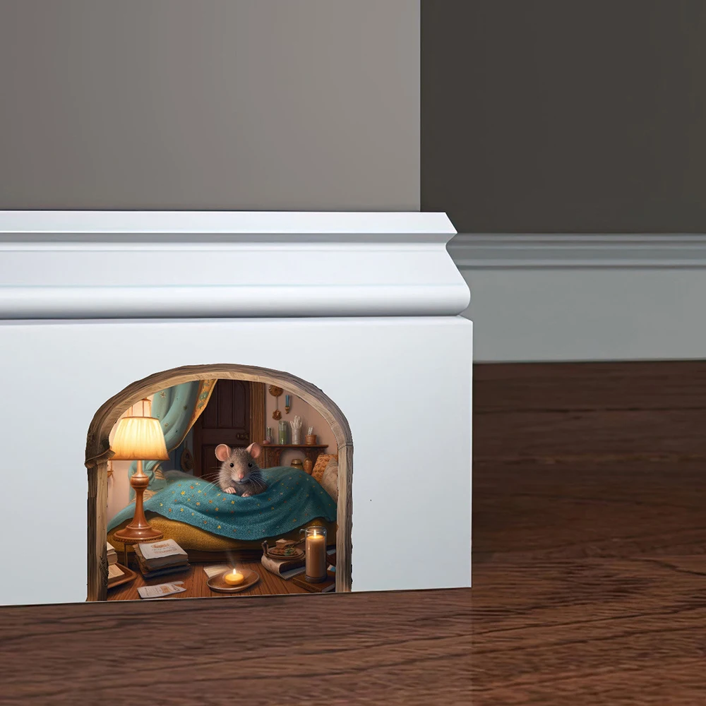 Karikatür Fare Deliği Uyku Duvar Sticker Çıkartması Süpürgelik Fare Deliği Ev Dekor için