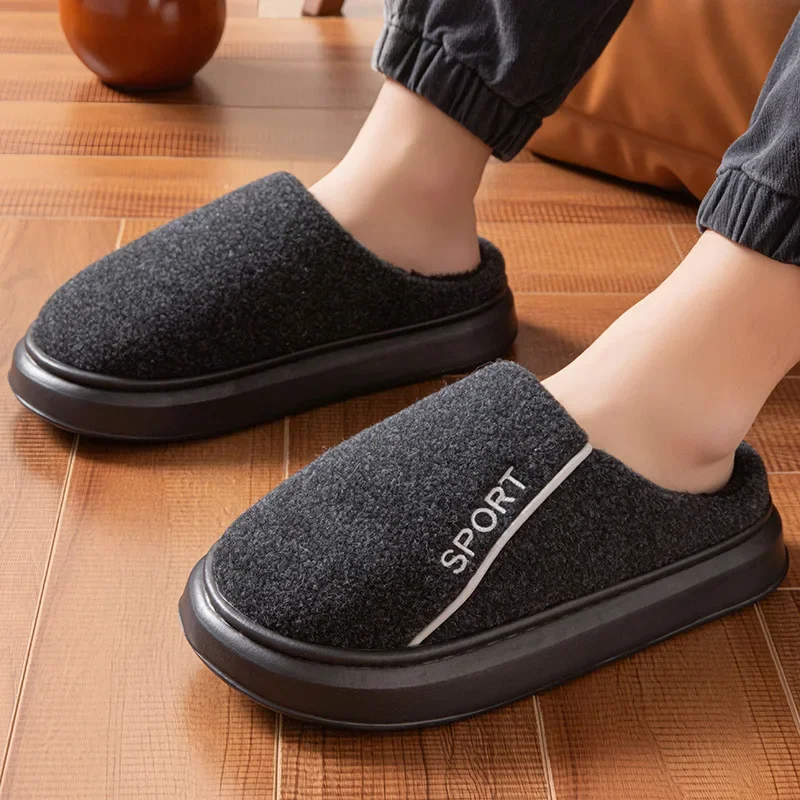 Hot Sale Men Cotton Slippers Extra Large Winter Warm Thick Sole Plush Home Slippers