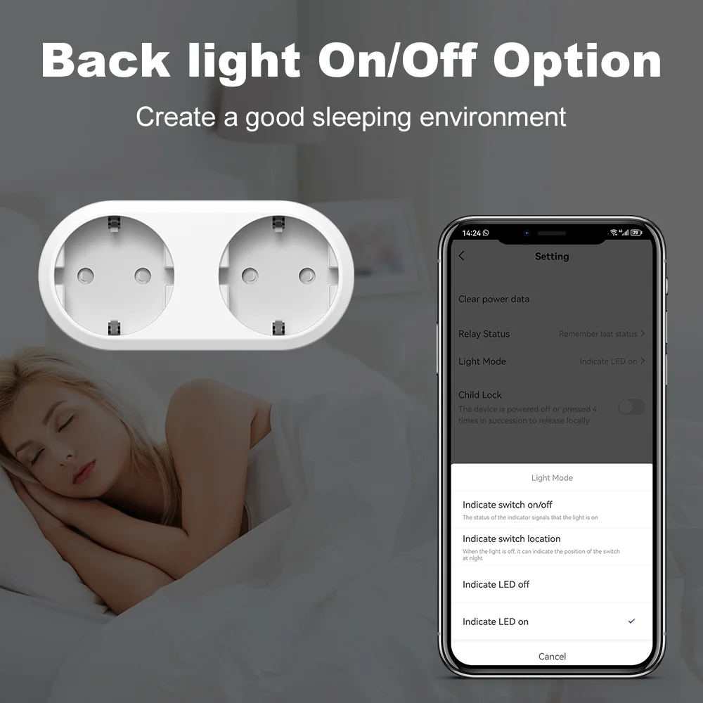 16A WiFi Smart EU Dual Plug Socket 2 In 1 with Monitoring timer Smart Life APP Remote Control Works With HomeKit Alexa Google