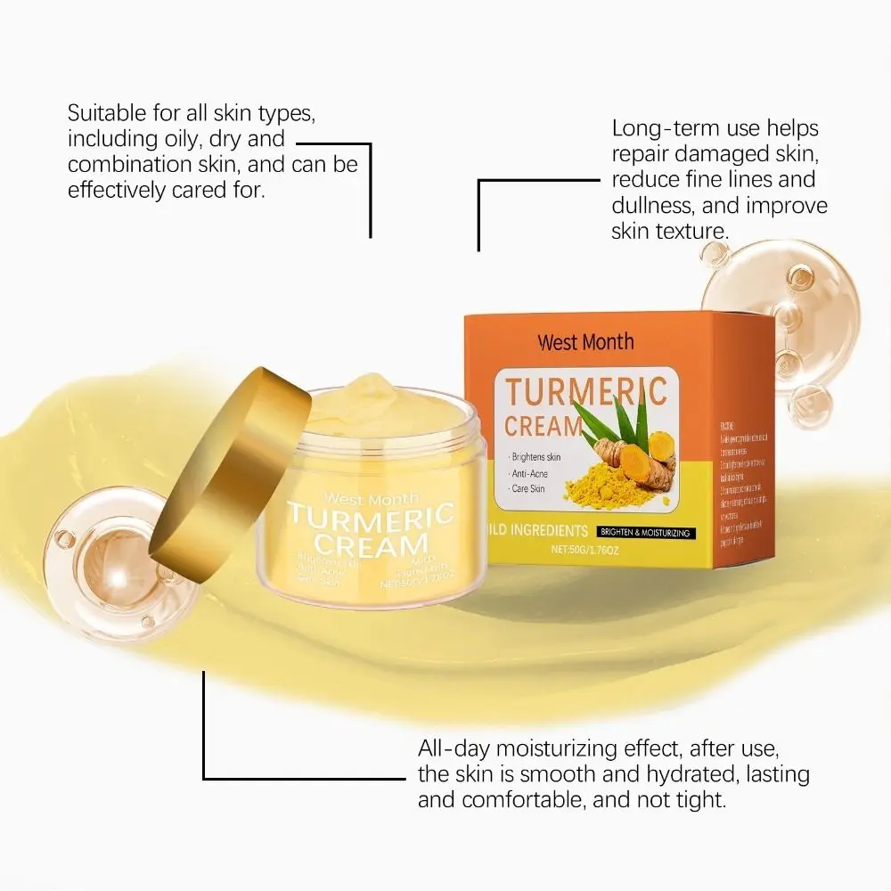 Venda quente 50g creme de cuidados faciais hidrata nutre creme de cúrcuma tratamento facial creme hidratante suave cuidados diários