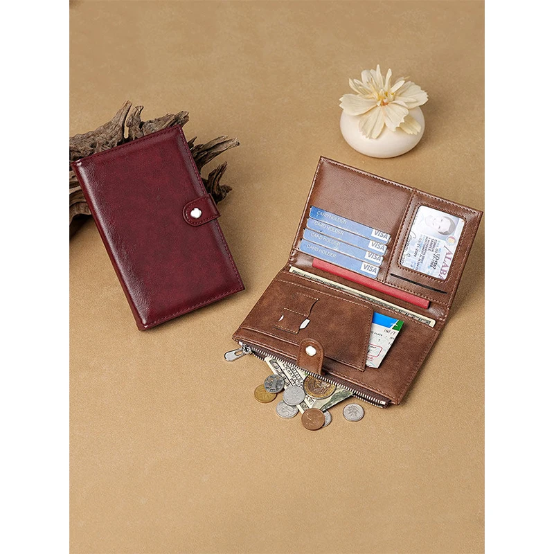Vintage PU Leather Passport Holder Wallet Easy Carrying Large Capaicty Travel Card Holder for Men & Women Zipper Durable Wallet