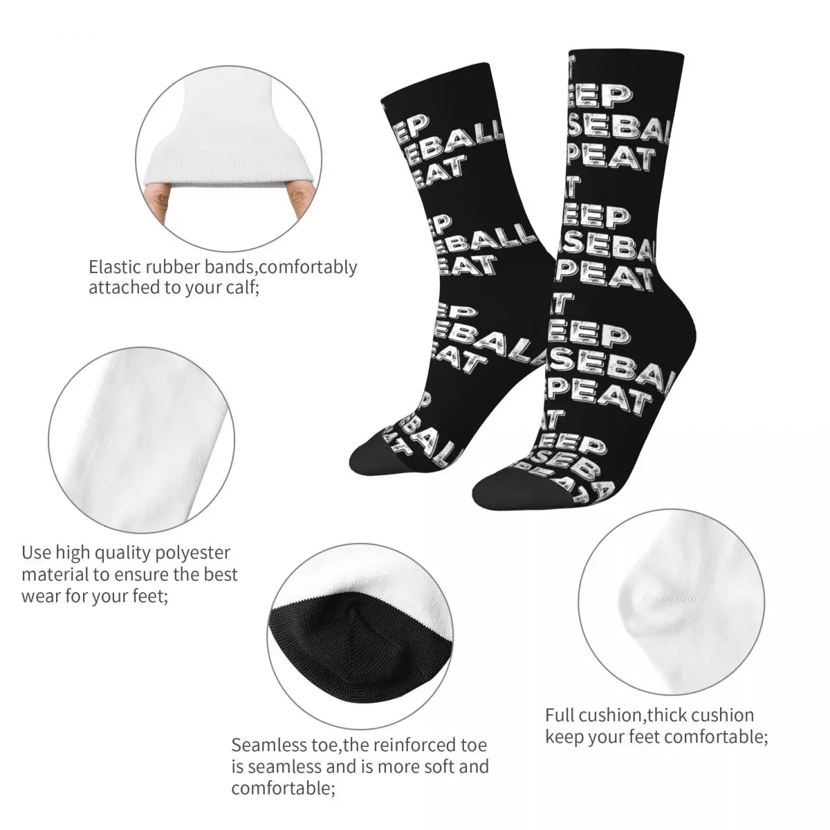 Eat Sleep Baseball Repeat Socken Harajuku Superweiche Strümpfe Ganzjahres-Langsocken Zubehör für Mann Frau Geburtstagsgeschenk