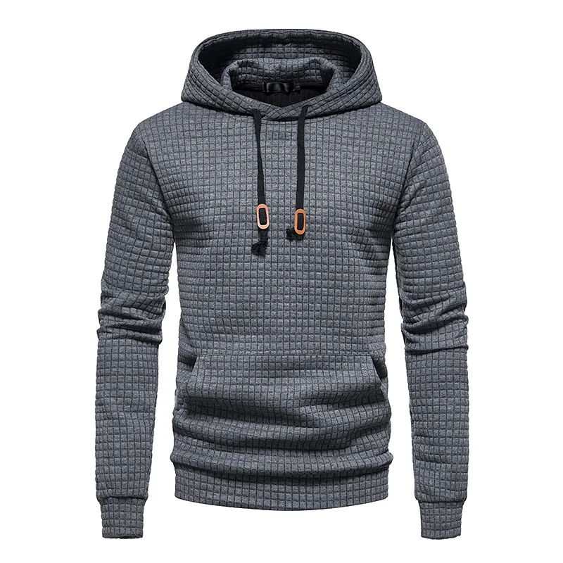 New Spring Autumn Men\'s Hoodie Hollow Plaid Quilted Cotton Hoodies Fabric Pullover Hooded Hoody Sweatshirt Hoodies