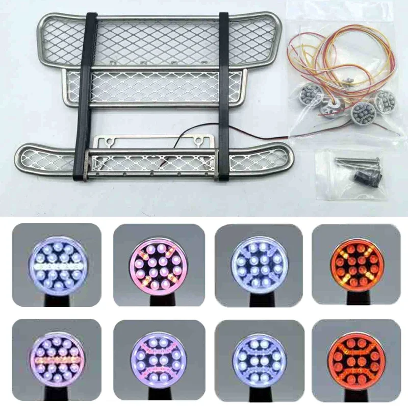 LED Simulation Metal Anti Collision Cattle Pen Spotlight for 1/14 Tamiya RC Truck Scania 770s Volvo Diy Parts Toys