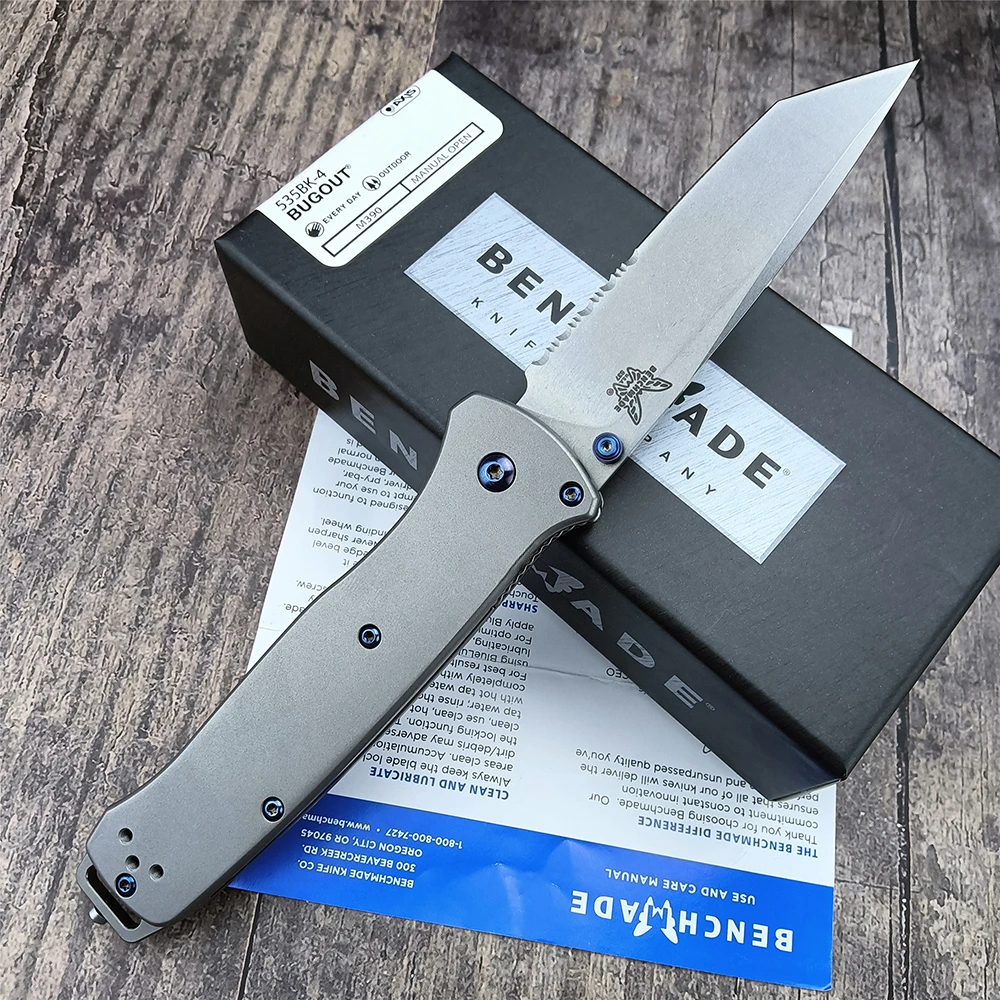 BM 537 Serrated/ Full Blade Tactical Folding Knife High Quality Survival Camping Pocket Knife with Clip Titanium Alloy Handle