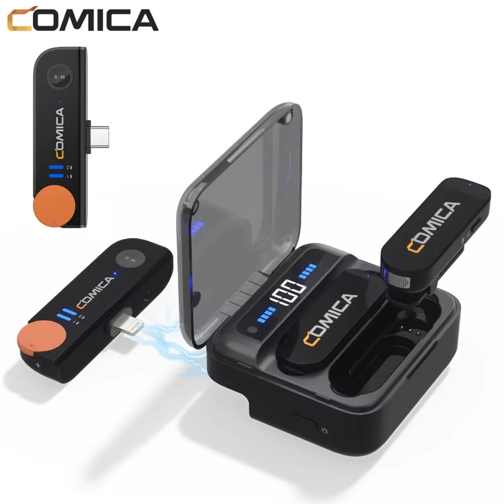 Comica Vimo S 2.4G Wireless Lavalier Microphone with Charging Case  MFi Licensed Accessories for iPhone Android Interview Mic