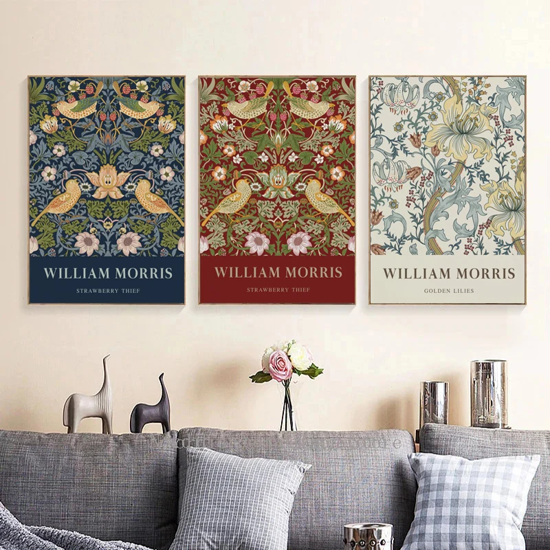 William Morris Abstract Flower Leaf Strawberry Thief Museum Exhibition Poster Canvas Painting Wall Art Pictures Home Decor